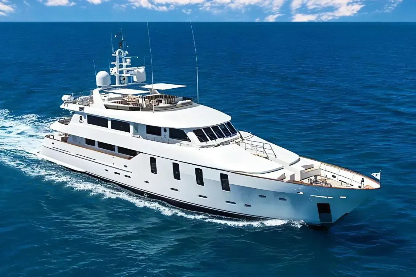 Jaciri yacht, a 129 ft Astilleros MCIES luxury superyacht underway, 39.6 meters, built in 2006, 2023.