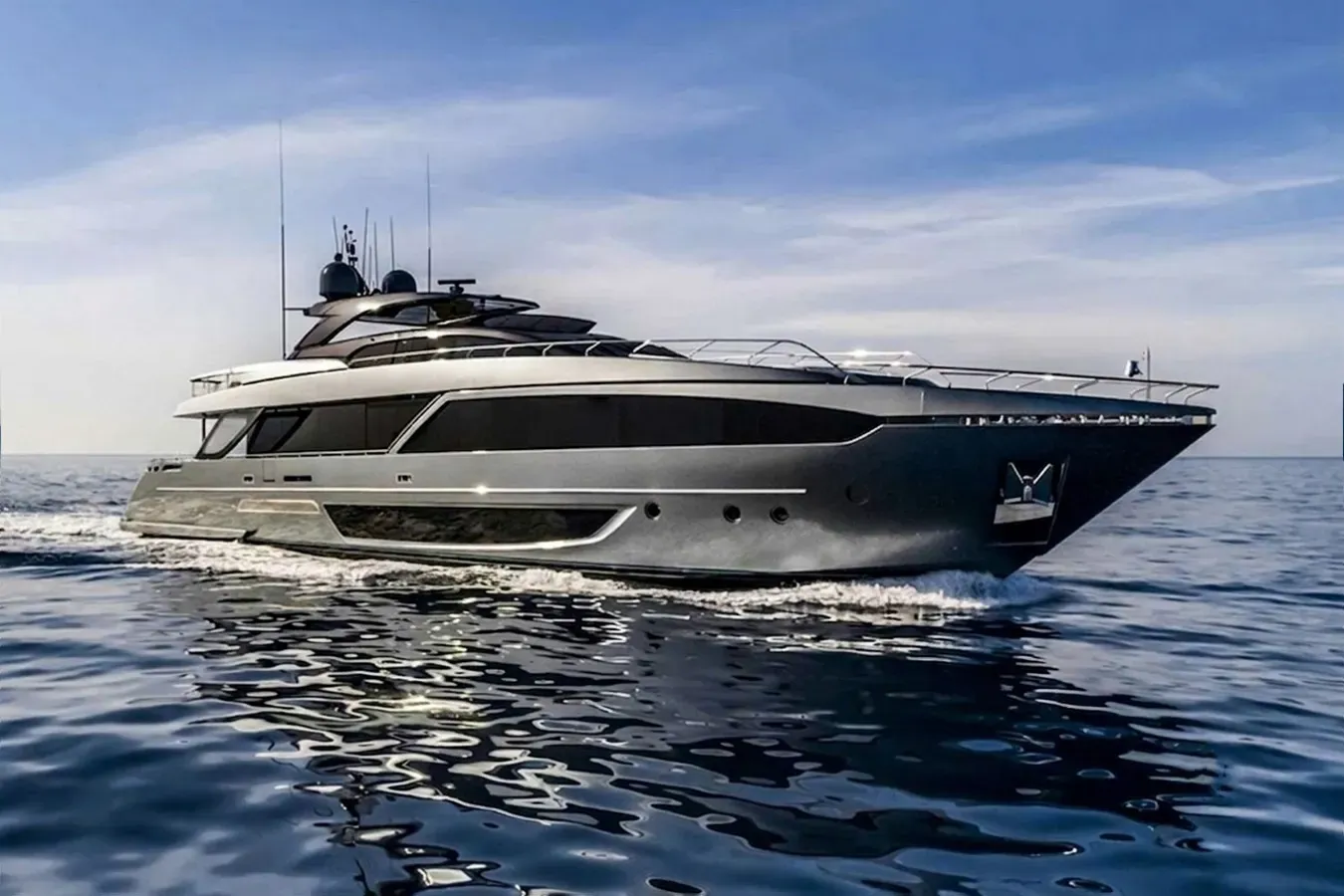 Janette yacht, a 110 ft Riva luxury superyacht underway, 33.53 meters, built in 2020.