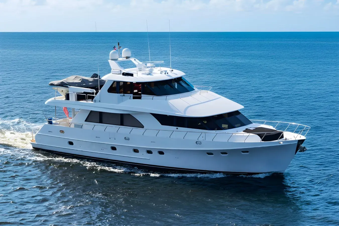 Jusmad yacht, a 80 ft Ocean Alexander luxury superyacht underway, 24.38 meters, built in 2005, 2022.