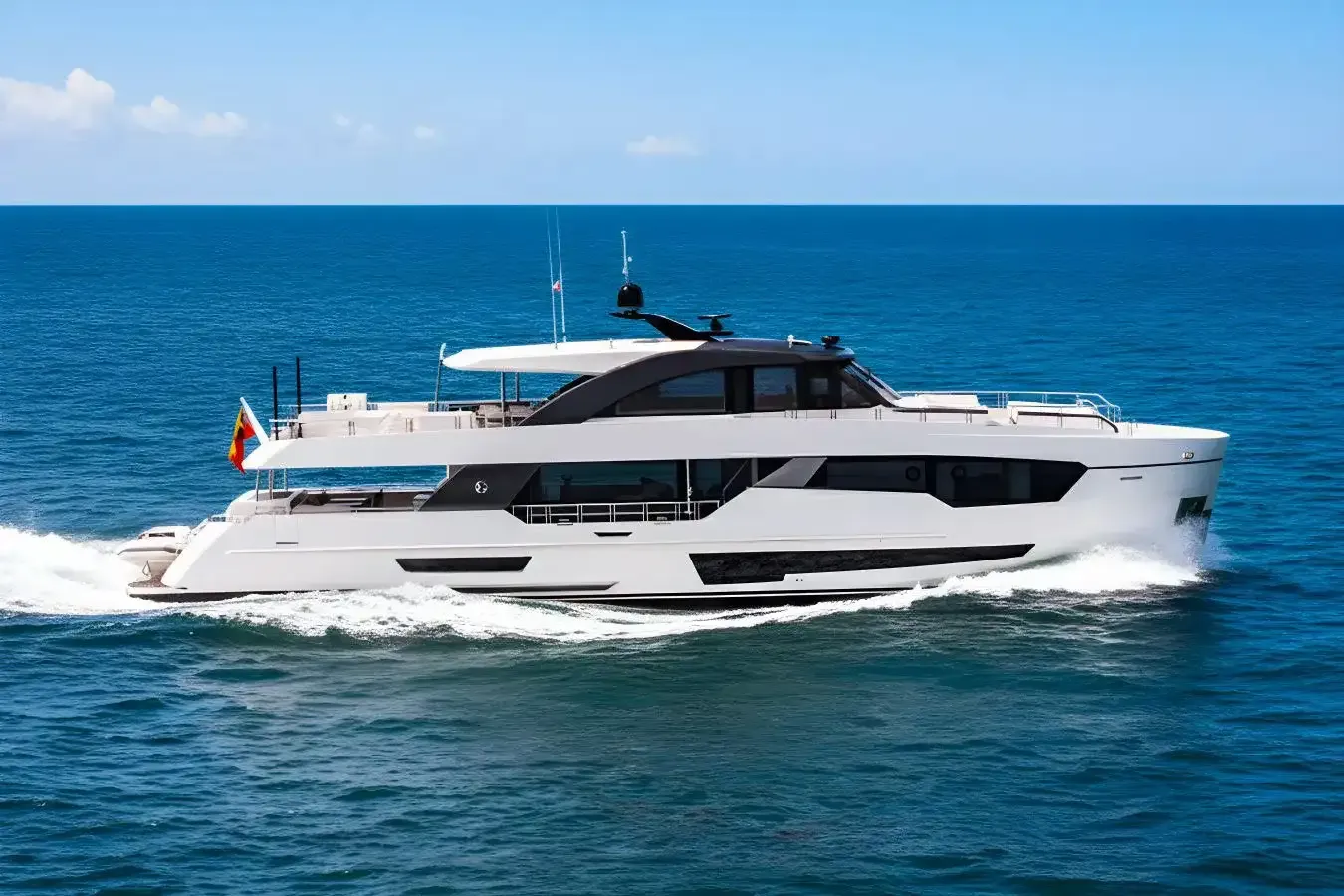 Just A Vacation yacht, a 97 ft Ocean Alexander luxury superyacht underway, 29.65 meters, built in 2024.