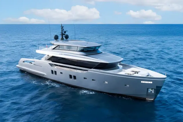 Just Marie III yacht, a 112 ft Sanlorenzo luxury superyacht underway, 34.16 meters, built in 2020.