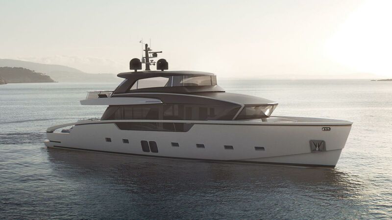 K1 yacht, a 87 ft Sanlorenzo luxury superyacht underway, 26.7 meters, built in 2021.
