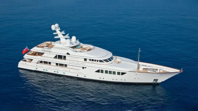 Kahalani yacht, a 180 ft Feadship luxury superyacht underway, 55.05 meters, built in 2010.
