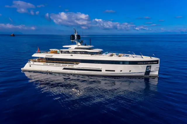 Katana yacht, a 130 ft Baglietto luxury superyacht underway, 39.75 meters, built in 2020.