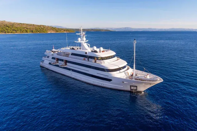 Katina yacht, a 196 ft Brodosplit luxury superyacht underway, 60 meters, built in 2015, 2017.