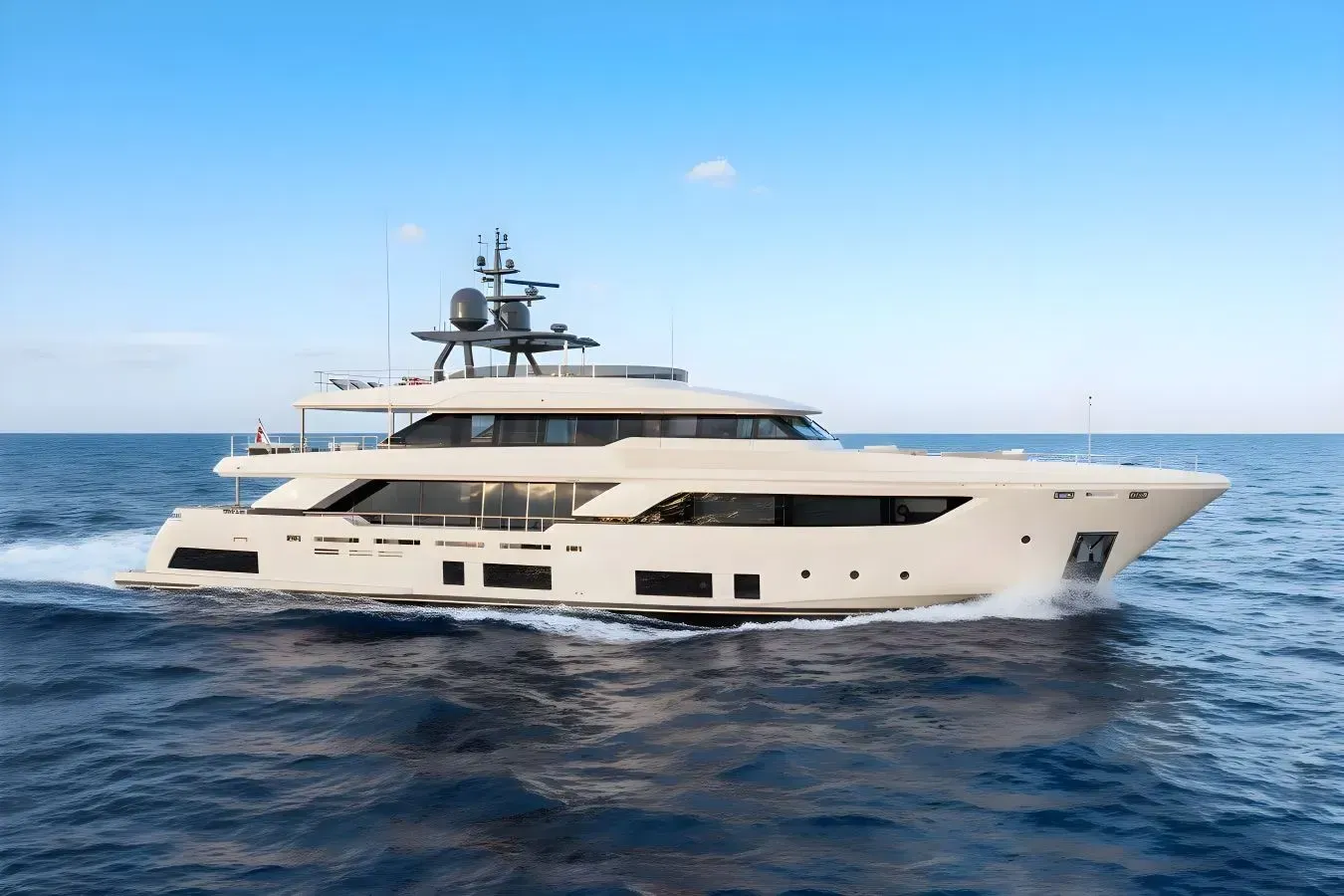 Kiki V yacht, a 121 ft Custom Line luxury superyacht underway, 37.04 meters, built in 2020.