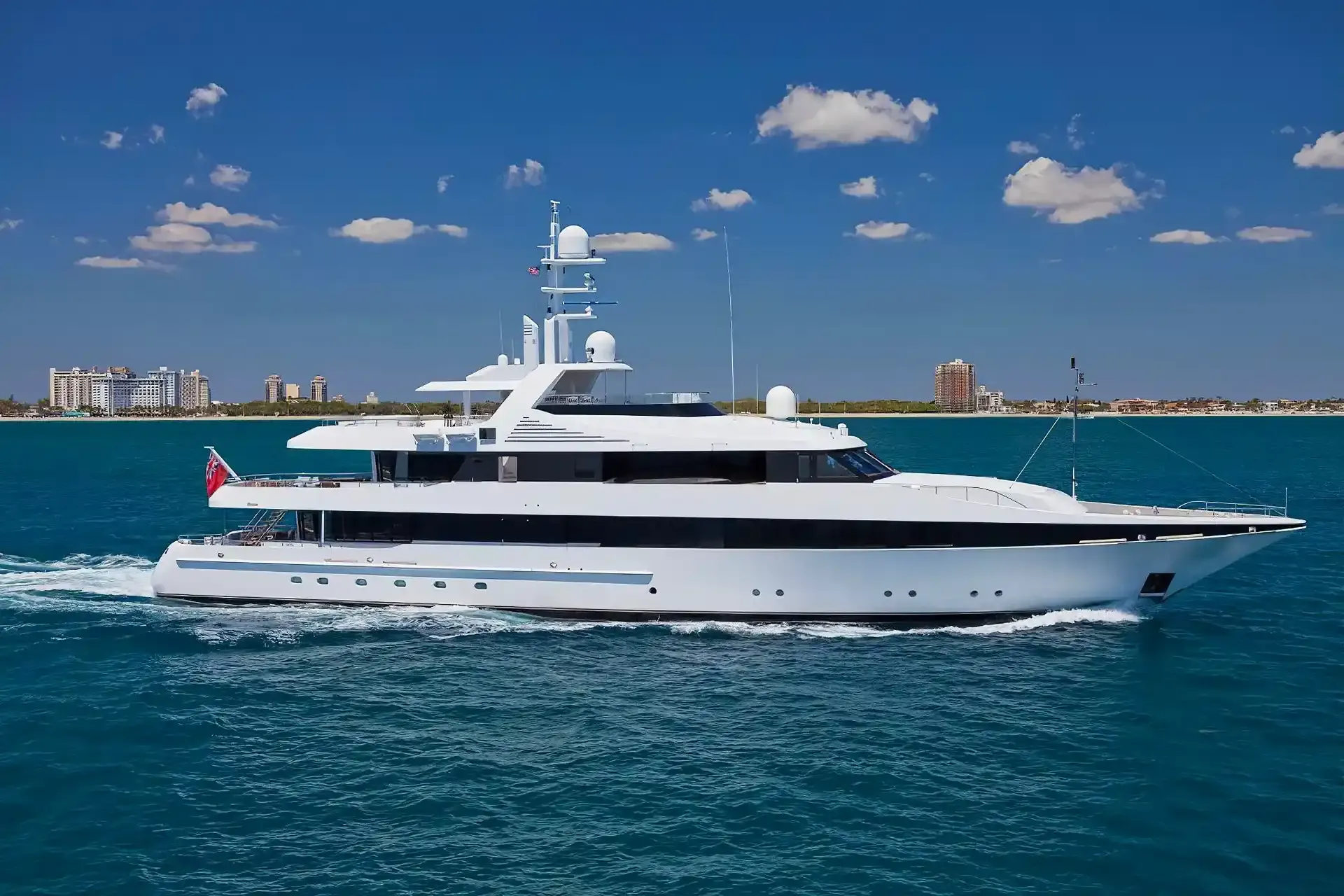 Kisses yacht, a 175 ft Feadship luxury superyacht underway, 53.34 meters, built in 2000, 2014.