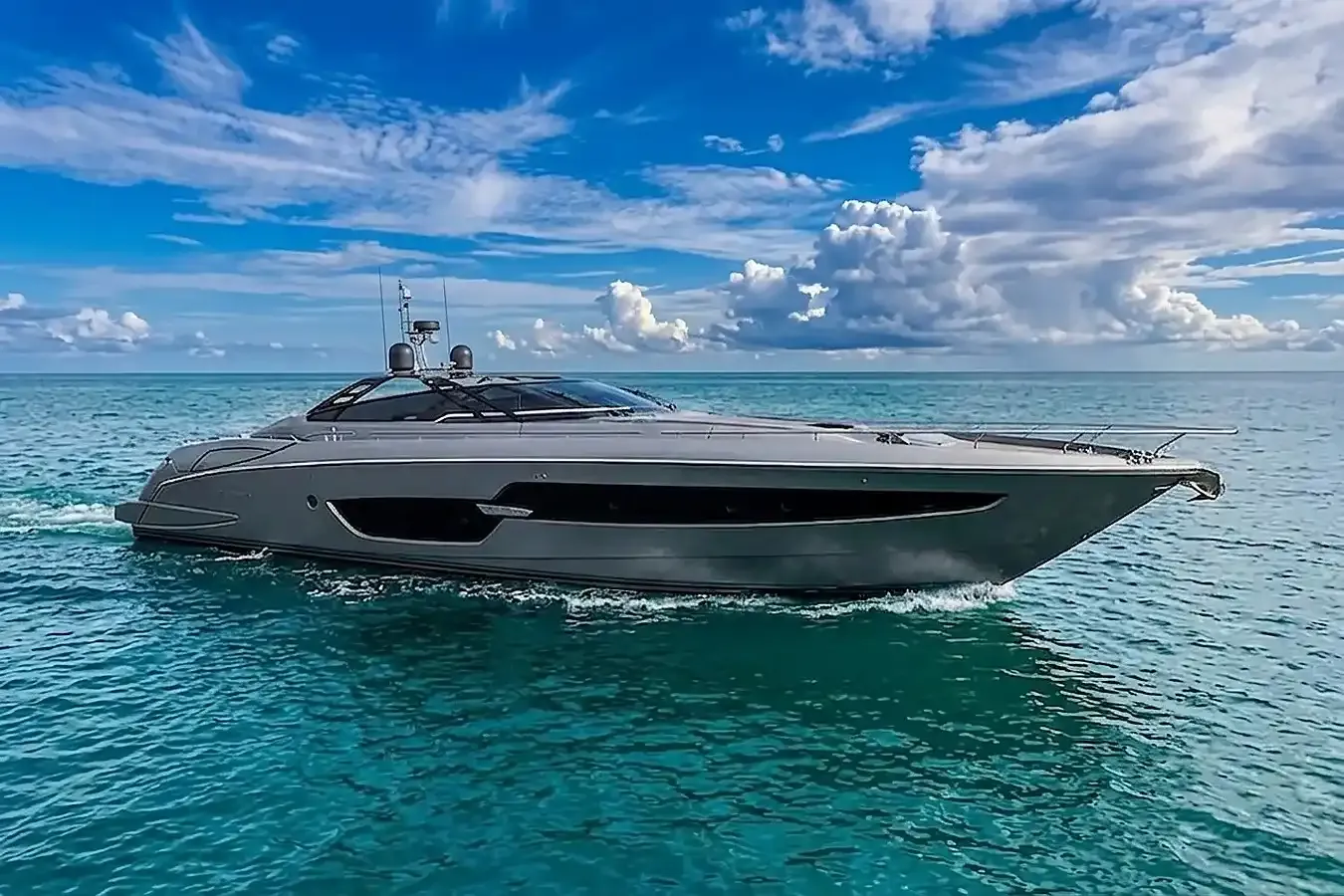 Kit Kat yacht, a 88 ft Riva luxury superyacht underway, 26.84 meters, built in 2015.