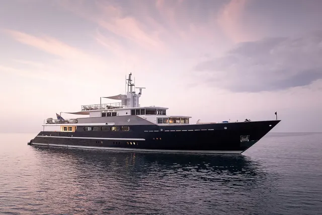 Koru yacht, a 164 ft Feadship luxury superyacht underway, 50 meters, built in 1983, 2024.