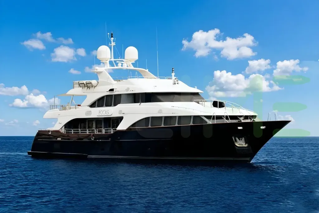 White Kos yacht for sale and price, showing the details and features of the interior and exterior available for purchase from LIME Yachts and Brokerage located in Fort Lauderdale Florida.