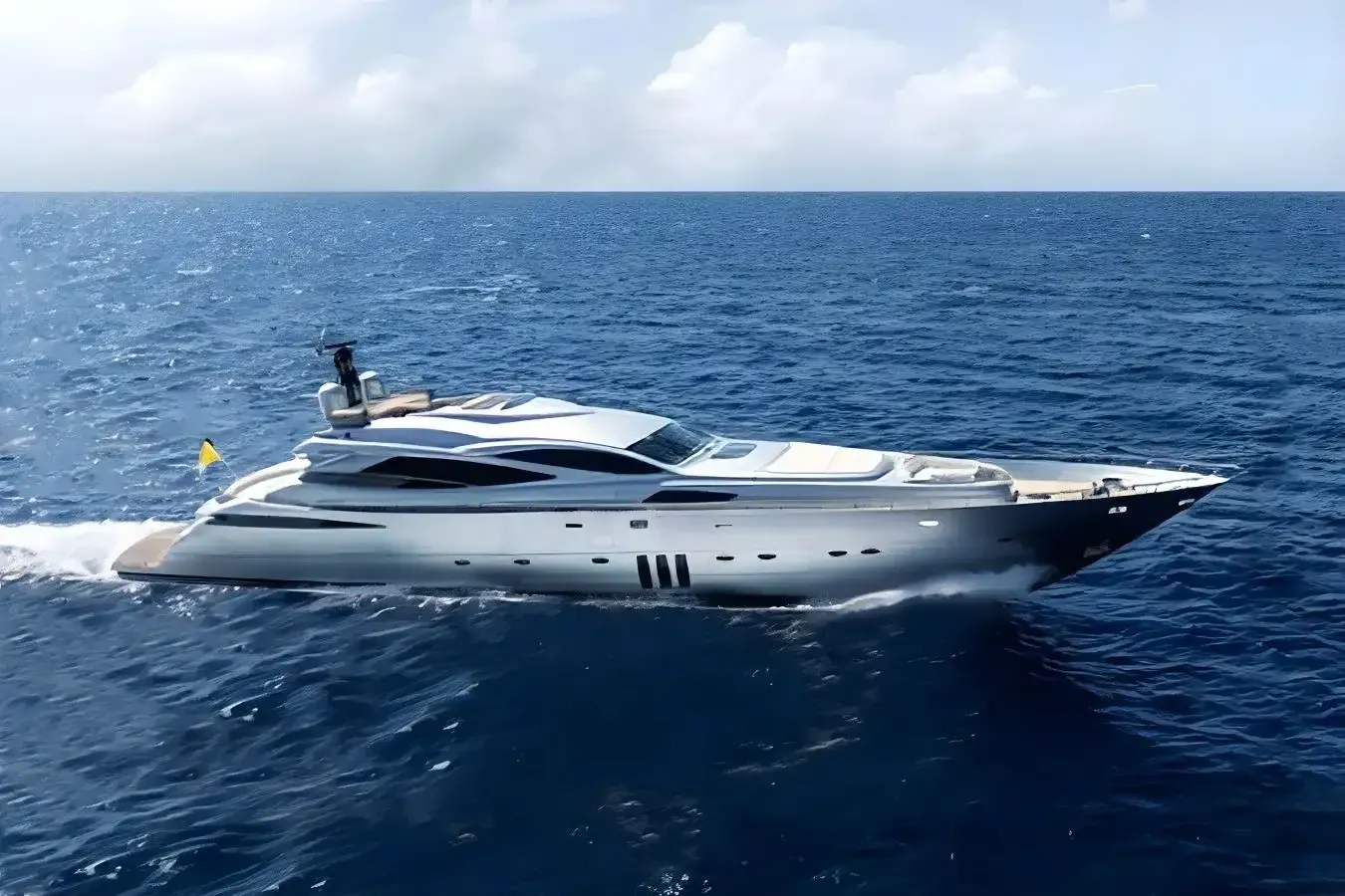 La Cima III yacht, a 116 ft Pershing luxury superyacht underway, 35.37 meters, built in 2010.