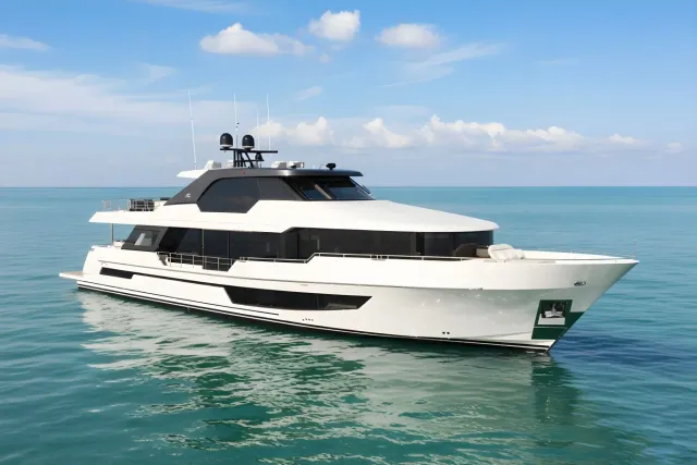 La La La yacht, a 106 ft Ocean Alexander luxury superyacht underway, 32.31 meters, built in 2023.
