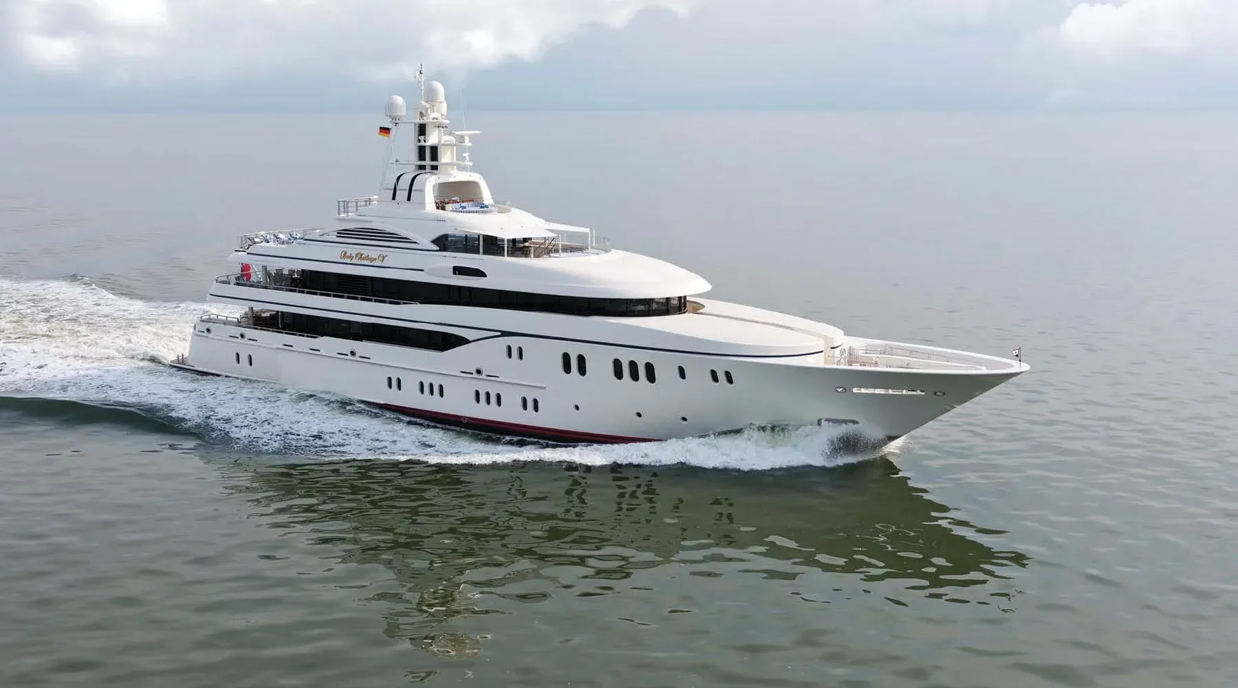 Lady Kathryn V yacht, a 203 ft Lürssen luxury superyacht underway, 62 meters, built in 2011.