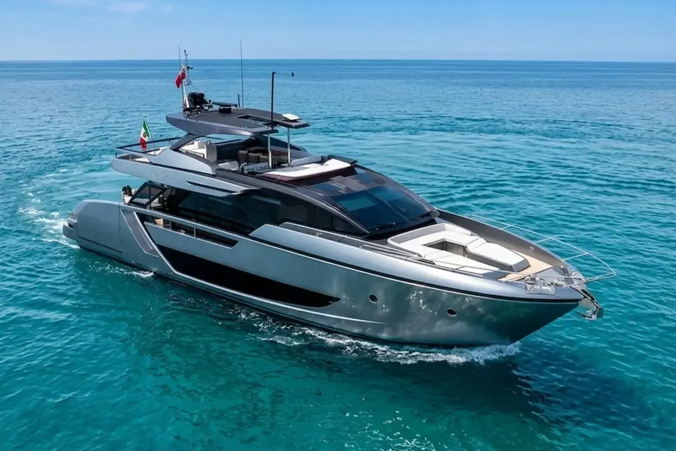 L'As Bleu yacht, a 83 ft Riva luxury superyacht underway, 25.29 meters, built in 2025.