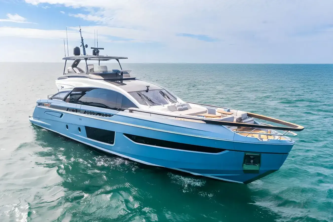 Latitude yacht, a 94 ft Azimut luxury superyacht underway, 28.72 meters, built in 2021.