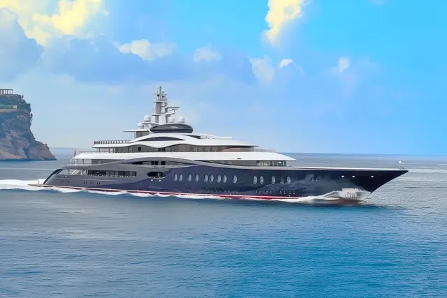 Launchpad yacht, a 390 ft Feadship luxury superyacht underway, 118.9 meters, built in 2024.