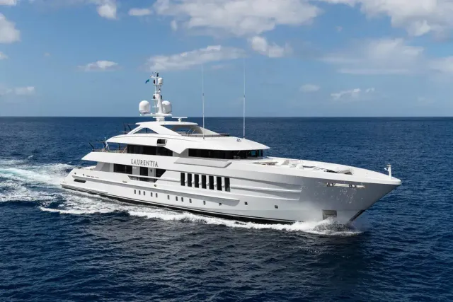 Laurentia yacht, a 180 ft Heesen luxury superyacht underway, 55 meters, built in 2017.