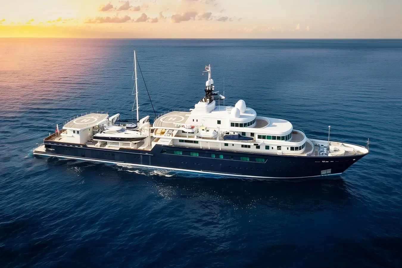 Le Grand Bleu yacht, a 370 ft Bremer Vulkan luxury superyacht underway, 112.8 meters, built in 2000, 2008.