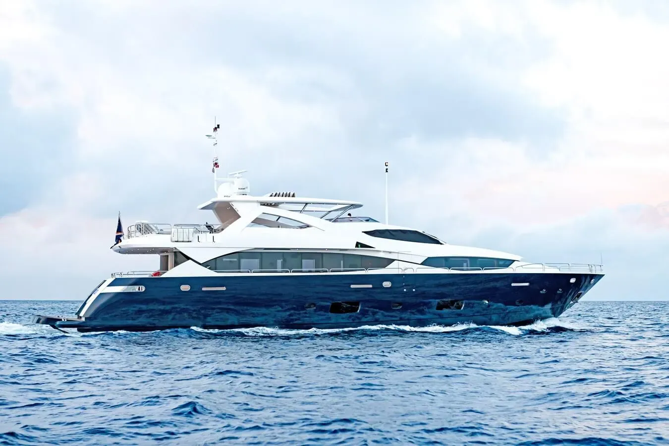 Leda yacht, a 108 ft Sunseeker luxury superyacht underway, 33.14 meters, built in 2012, 2022.