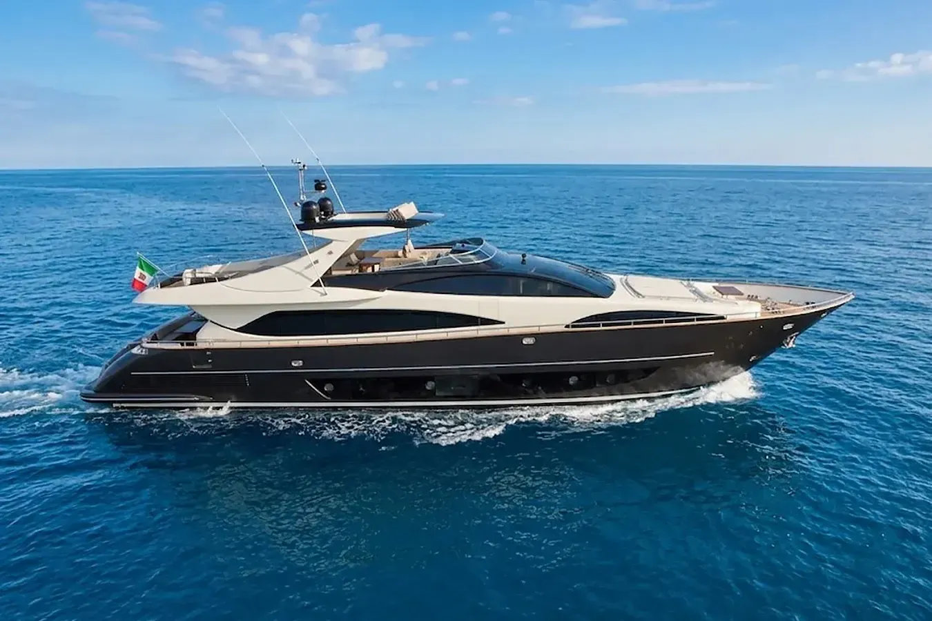 Leopolda yacht, a 92 ft Riva luxury superyacht underway, 28.23 meters, built in 2011.