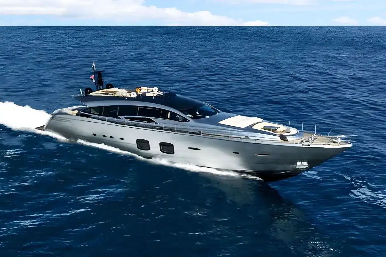 Levantine II yacht, a 108 ft Pershing luxury superyacht underway, 33.2 meters, built in 2013.