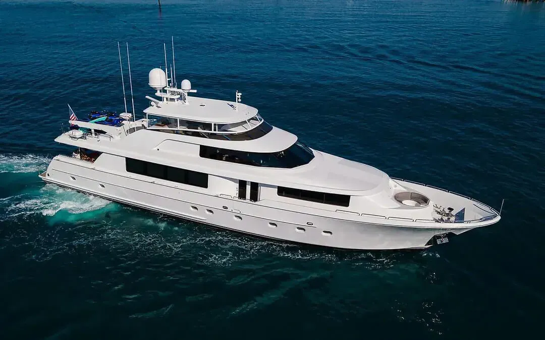 Libertas yacht, a 111 ft Westport luxury superyacht underway, 34 meters, built in 2010, 2022.