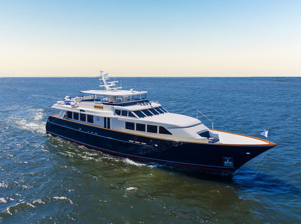 Liberty yacht, a 104 ft Burger luxury superyacht underway, 31.7 meters, built in 2000, 2023.