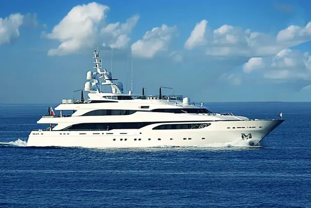 Lioness V yacht, a 208 ft Benetti luxury superyacht underway, 63.5 meters, built in 2006, 2023.