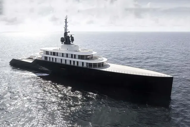 Liva yacht, a 387 ft Abeking - A&R luxury superyacht underway, 118.2 meters, built in 2023.