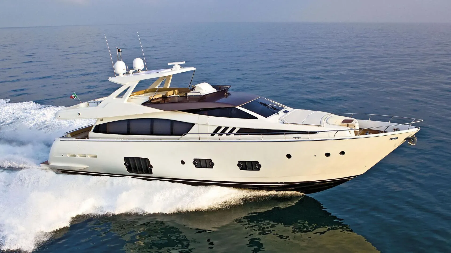 Living Life 3 yacht, a 81 ft Ferretti luxury superyacht underway, 24.71 meters, built in 2014.