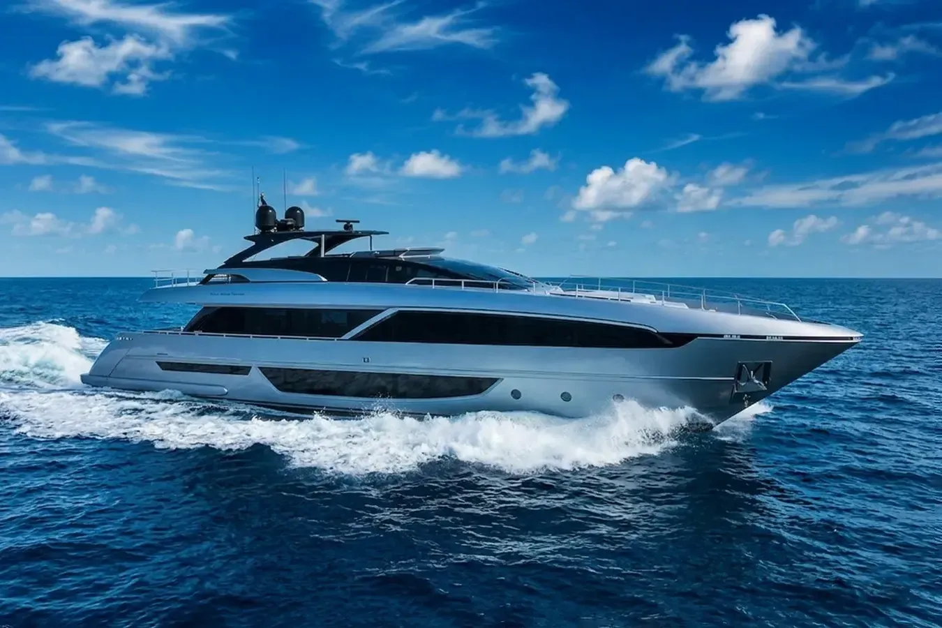 M yacht, a 98 ft Riva luxury superyacht underway, 29.9 meters, built in 2021.