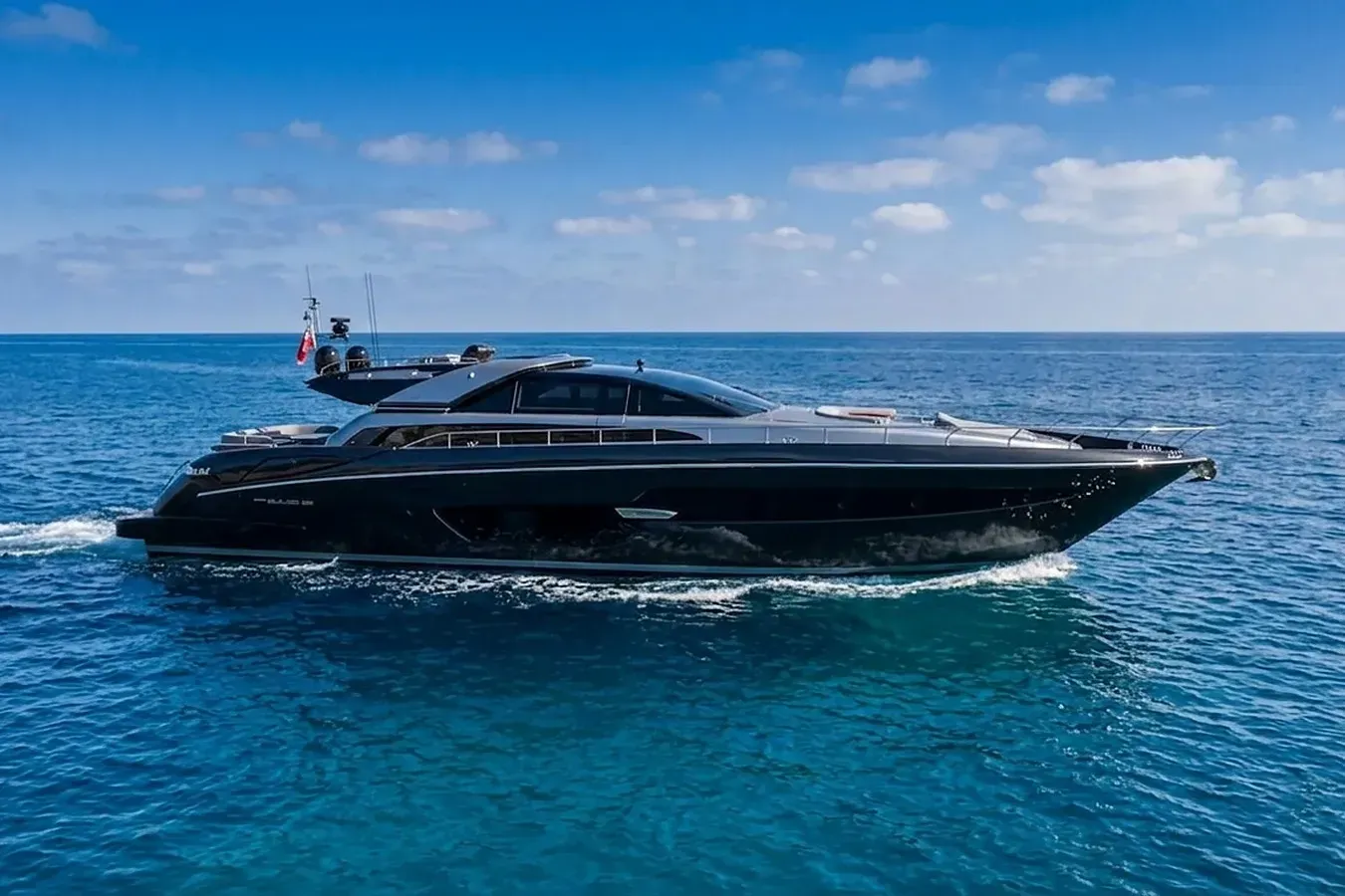 M yacht, a 88 ft Riva luxury superyacht underway, 26.84 meters, built in 2016.