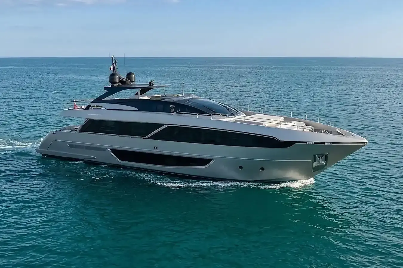 M yacht, a 98 ft Riva luxury superyacht underway, 29.9 meters, built in 2021.