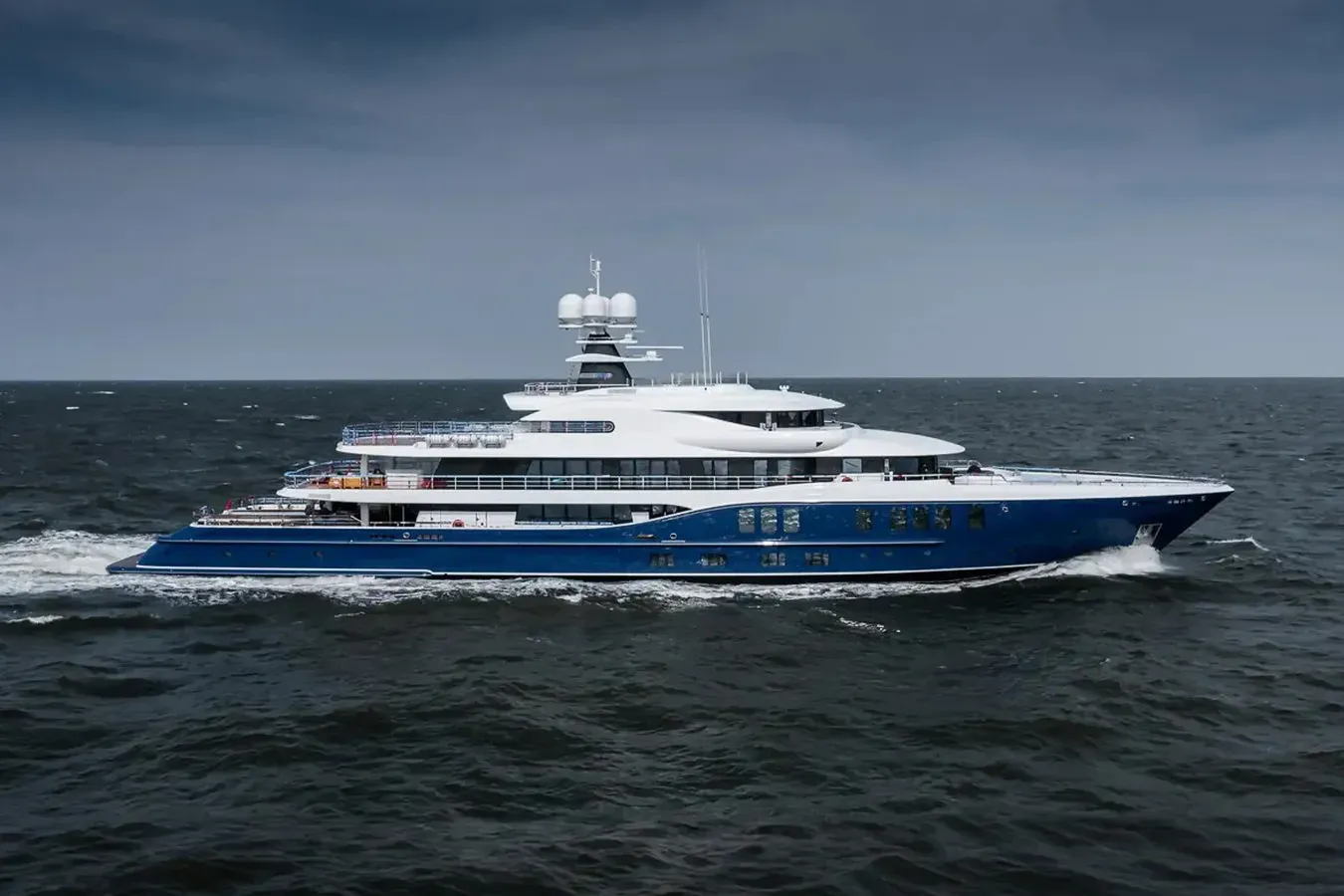 M&Em yacht, a 242 ft Amels luxury superyacht underway, 74 meters, built in 2022.