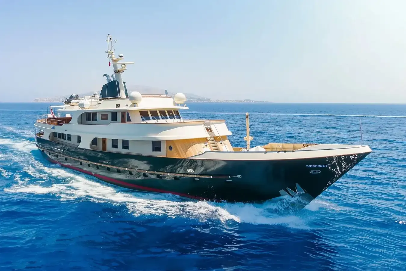 Meserret yacht, a 131 ft Astilleros Armon luxury superyacht underway, 40 meters, built in 1981, 2020.