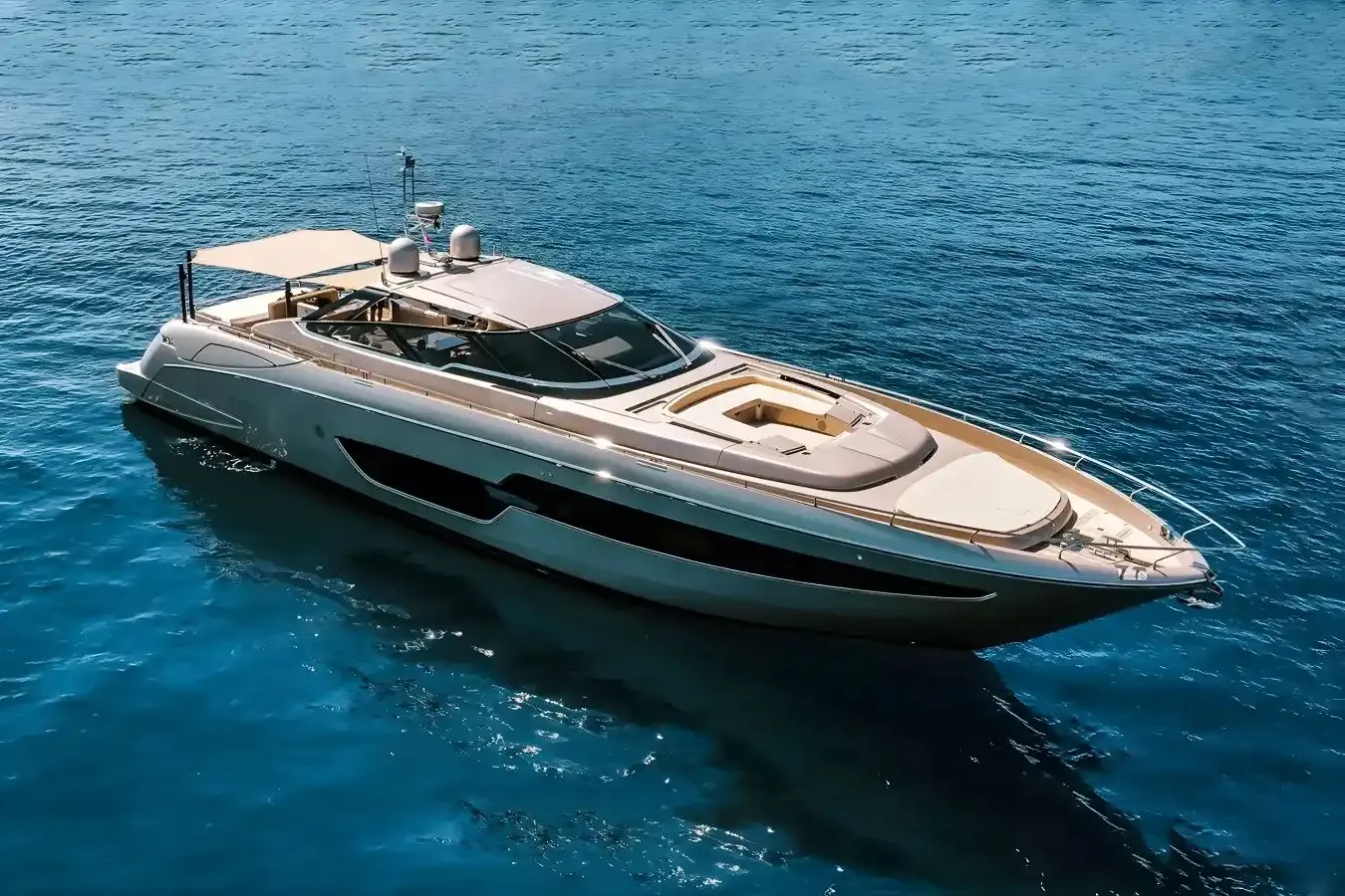 Mine yacht, a 88 ft Riva luxury superyacht underway, 26.84 meters, built in 2015.