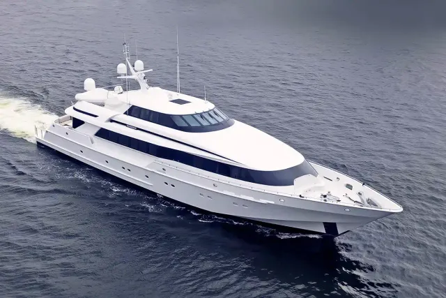 Mirage yacht, a 132 ft Heesen luxury superyacht underway, 40.25 meters, built in 1991, 2006.