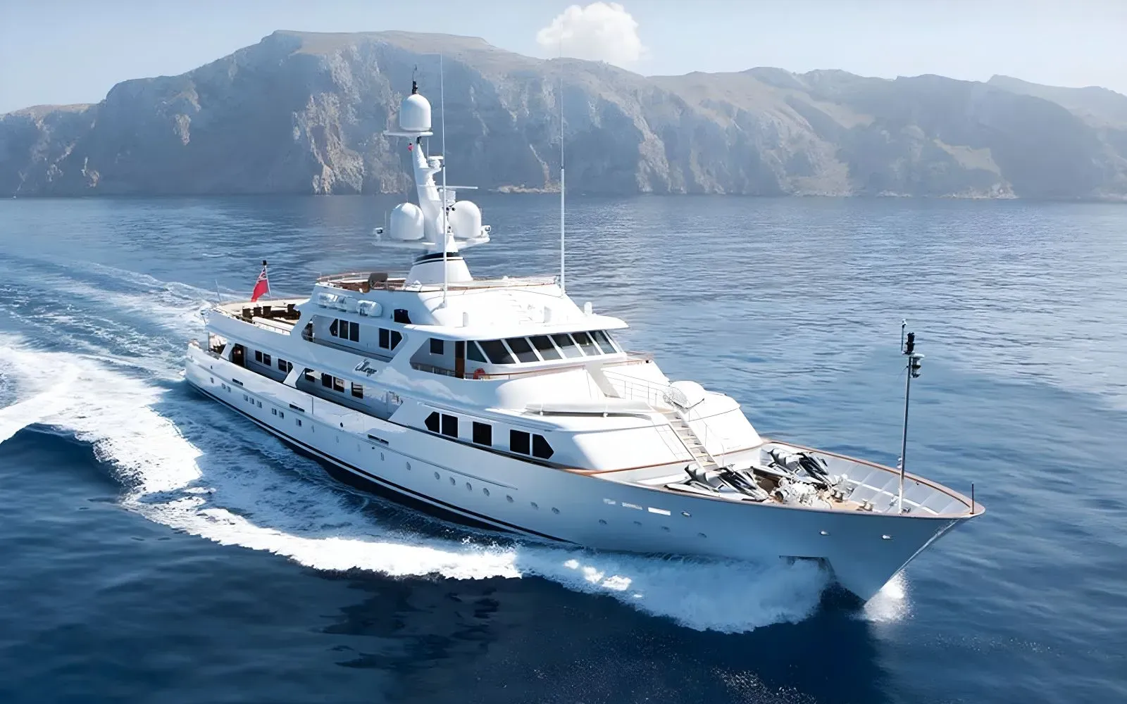 Mirage yacht, a 173 ft Feadship luxury superyacht underway, 53 meters, built in 1979, 2015.