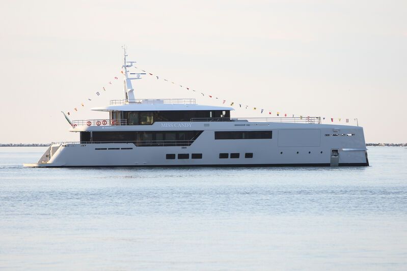 Miss Candy yacht, a 147 ft Versilcraft luxury superyacht underway, 44.9 meters, built in 2022.