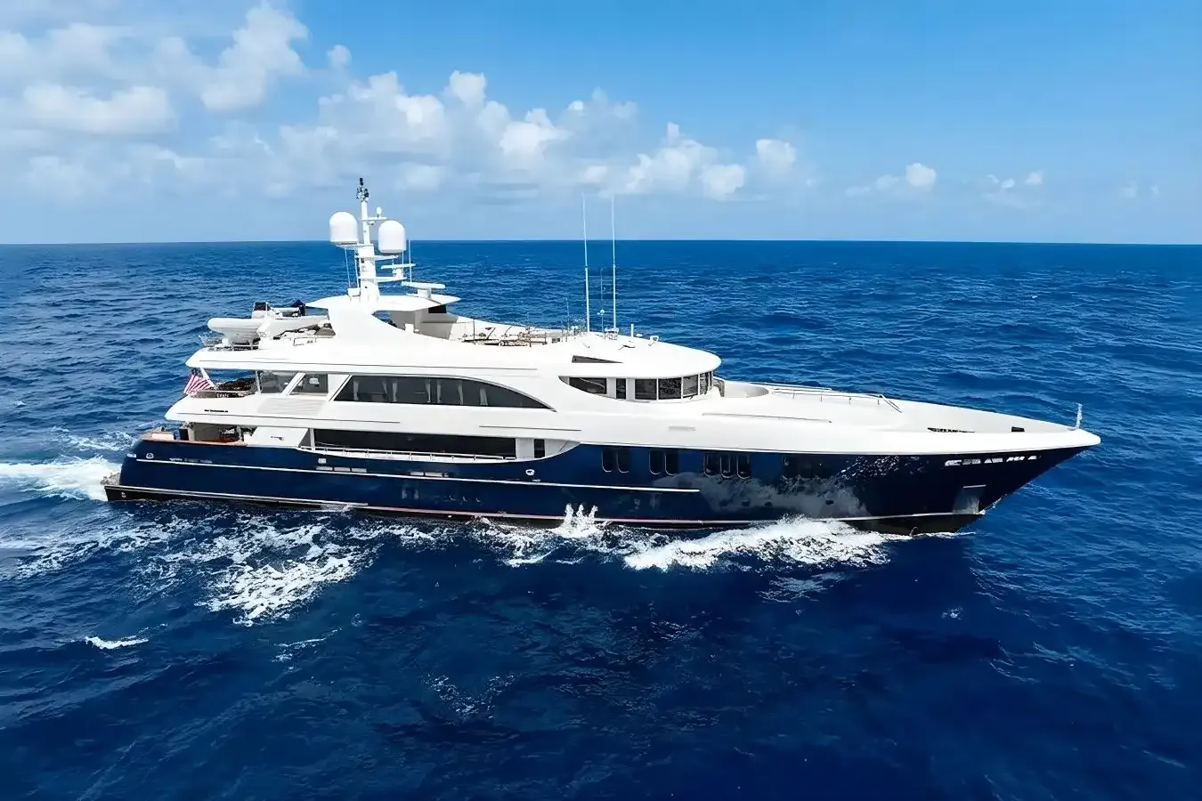 Miss Christine yacht, a 157 ft Trinity luxury superyacht underway, 47.85 meters, built in 2006, 2022.