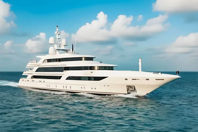 Moca yacht, a 208 ft Benetti luxury superyacht underway, 63.5 meters, built in 2015, 2021.
