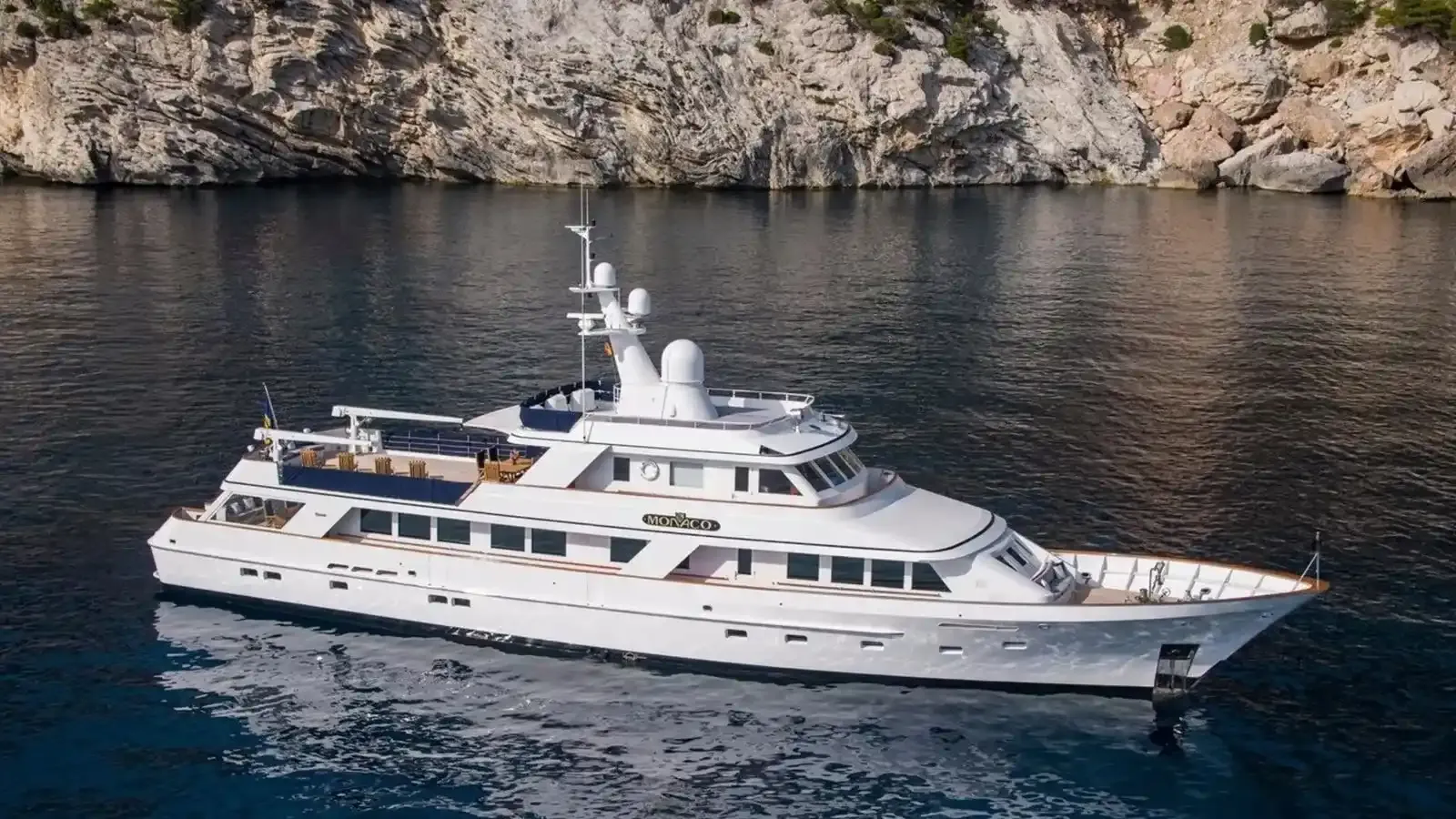 Monaco yacht, a 124 ft Feadship luxury superyacht underway, 37.8 meters, built in 1982, 2023.