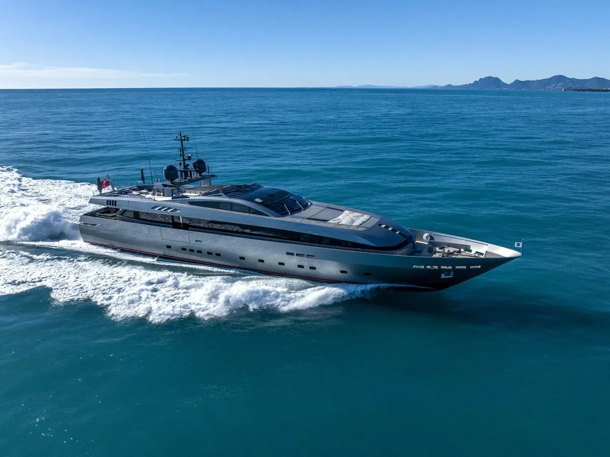 Monokini yacht, a 144 ft Baglietto luxury superyacht underway, 44 meters, built in 2013.
