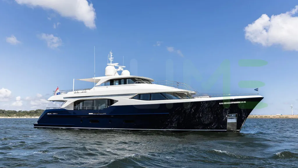 White Moonen 110 Mustique yacht for sale and price, showing the details and features of the interior and exterior available for purchase from LIME Yachts and Brokerage located in Fort Lauderdale Florida.