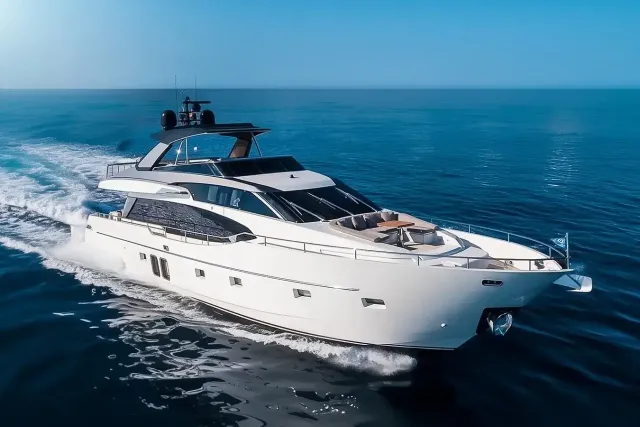 Moonshot yacht, a 80 ft Sanlorenzo luxury superyacht underway, 24.64 meters, built in 2018.