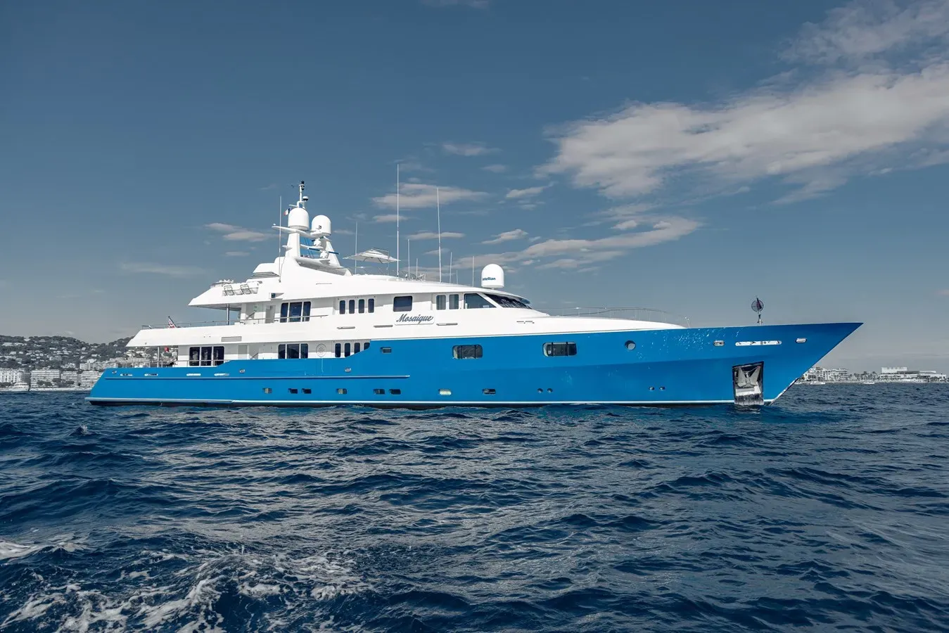 Mosaique yacht, a 163 ft Turquoise luxury superyacht underway, 49.9 meters, built in 2001, 2022.
