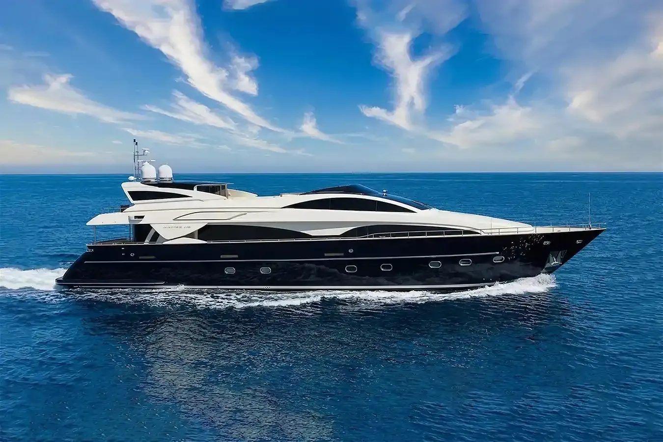 Moud yacht, a 116 ft Riva luxury superyacht underway, 35.5 meters, built in 2008, 2022.