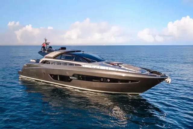 Movin Day yacht, a 88 ft Riva luxury superyacht underway, 26.84 meters, built in 2017.