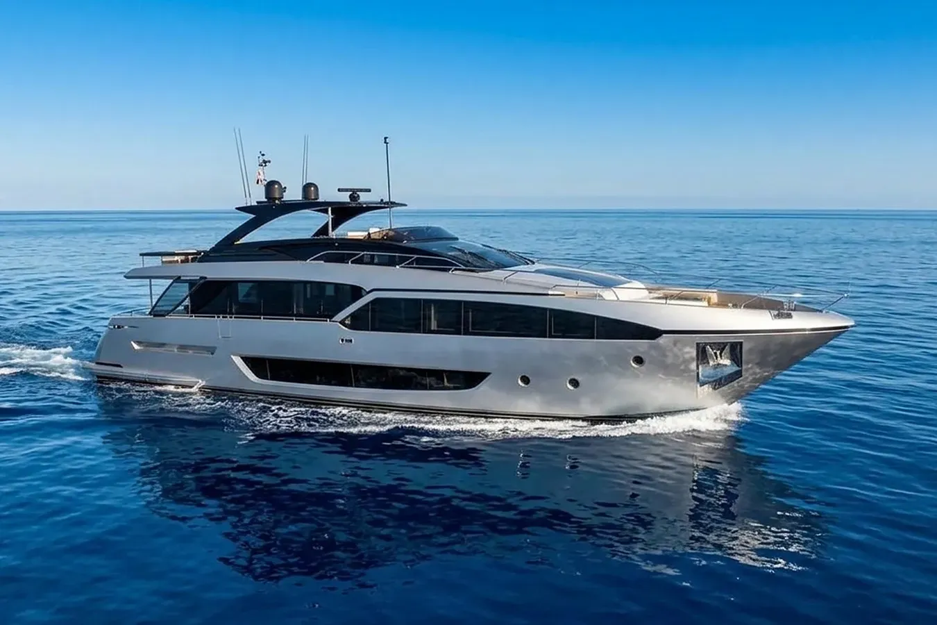 Msea yacht, a 90 ft Riva luxury superyacht underway, 27.43 meters, built in 2021.