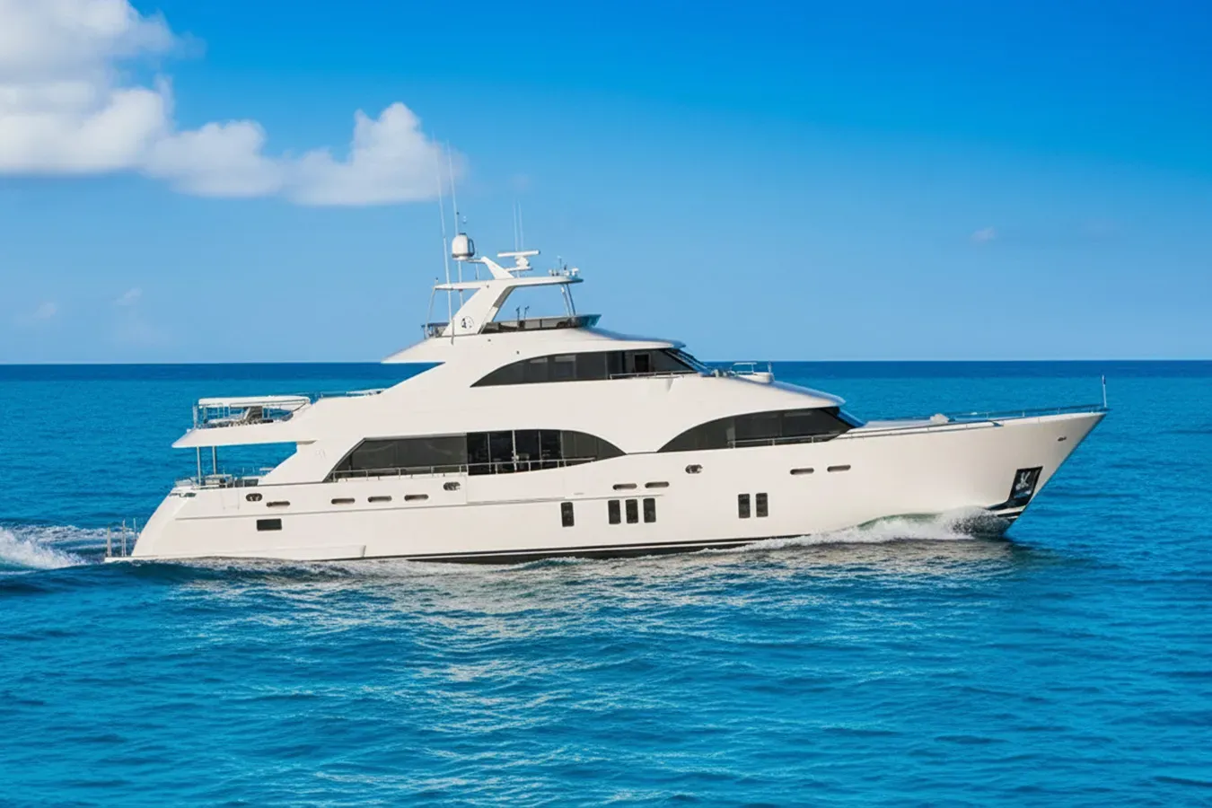 MTL yacht, a 112 ft Ocean Alexander luxury superyacht underway, 34.14 meters, built in 2016.